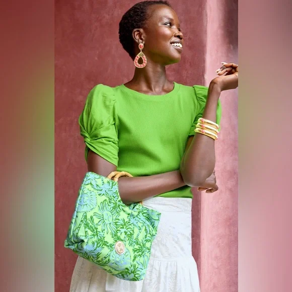 NIP Lilly Pulitzer Cool Mint Catchin Rays bamboo handle purse - Picture 1 of 2